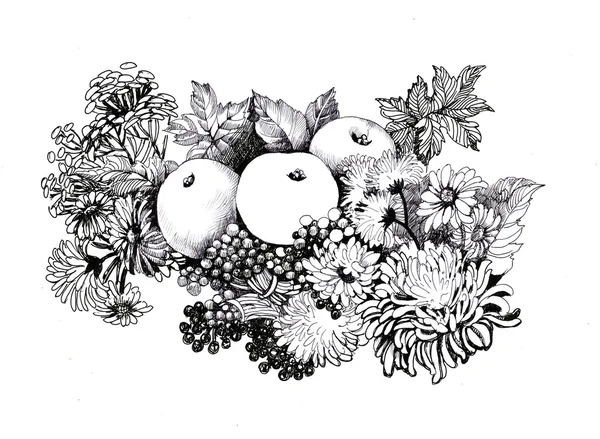Ανθισμένα λουλούδια με μήλα — Φωτογραφία Αρχείου