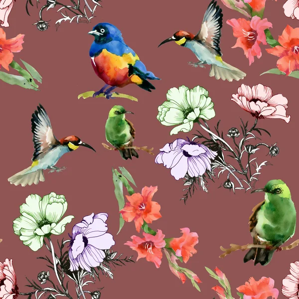 Цветы и цветные птицы — стоковое фото