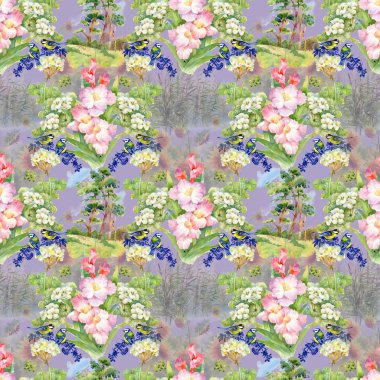 kuşlar ve çiçekler sorunsuz bir arka plan