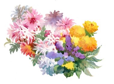 Çiçekler suluboya çizimi