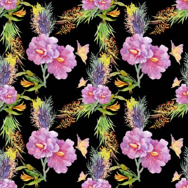 desen çiçek buketleri ve kelebekler