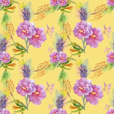 desen çiçek buketleri ve kelebekler