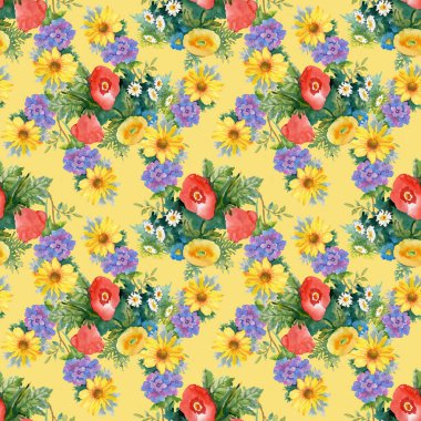 Çiçek buketleri ile suluboya desen