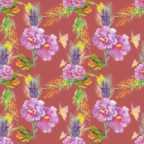 Muster mit Blumensträußen und Schmetterlingen — Stockfoto