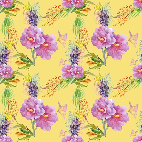 Muster mit Blumensträußen und Schmetterlingen — Stockfoto