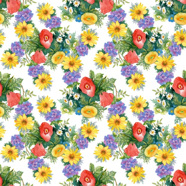 花の花束と水彩のパターン — ストック写真