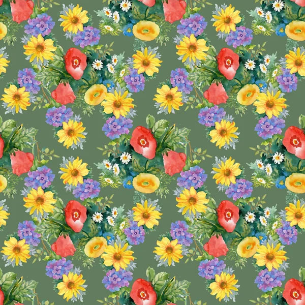 Modello acquerello con mazzi di fiori — Foto Stock