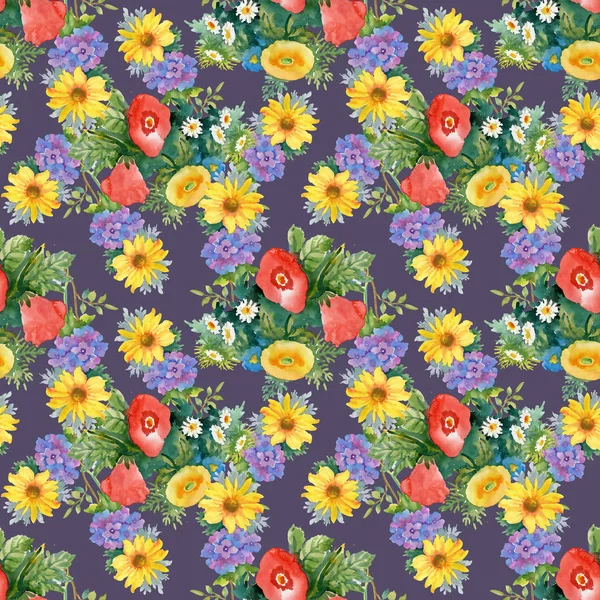 花の花束と水彩のパターン — ストック写真