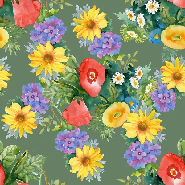 Akwarela wzór z bukietami kwiatów — Zdjęcie stockowe