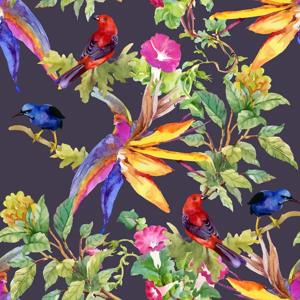 colorful pattern with flowers and birds