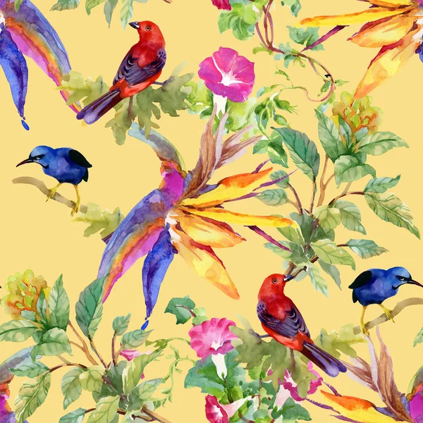 Kleurrijke patroon met bloemen en vogels — Stockfoto