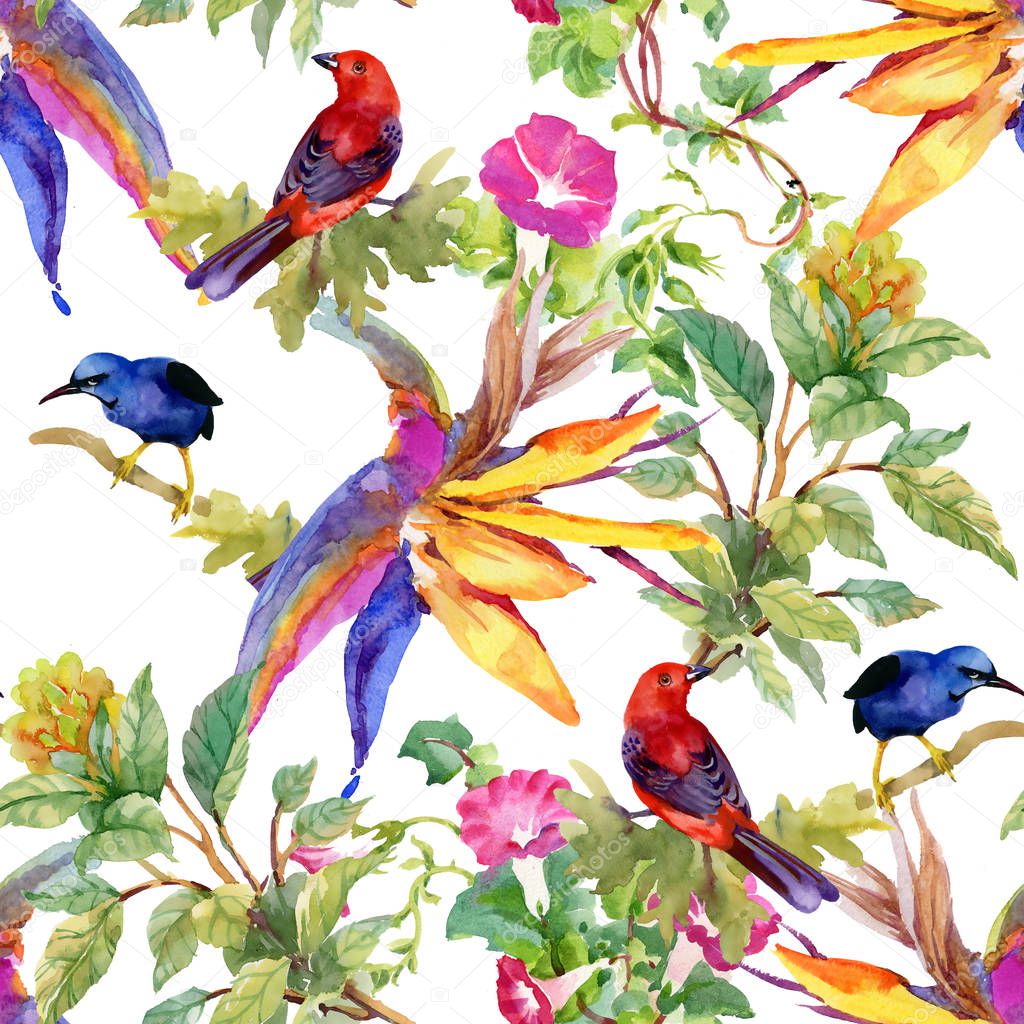 colorful pattern with flowers and birds