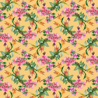 pembe ve Sarı çiçekli desen