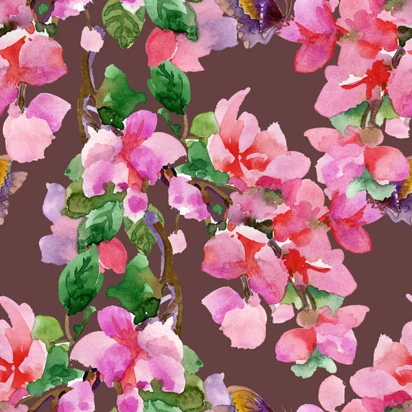 用鲜花和五颜六色的蝴蝶图案 — 图库照片