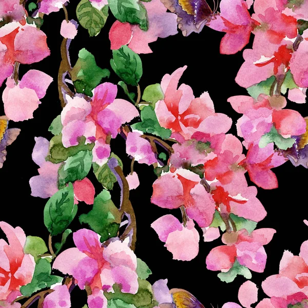 用鲜花和五颜六色的蝴蝶图案 — 图库照片