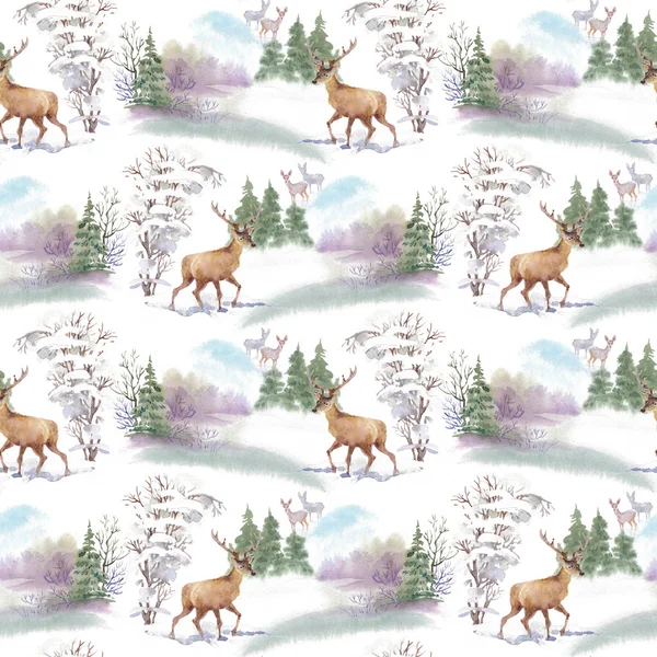 Patrón sin costura con ciervos de invierno —  Fotos de Stock