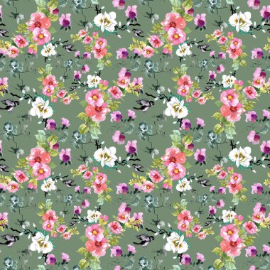 çiçekler ve kuşlar ile renkli desen