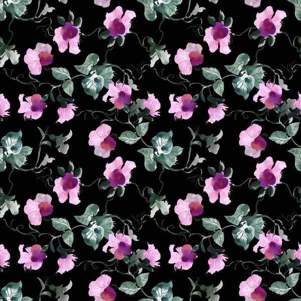 Nahtloses Muster mit lila Blüten — Stockfoto