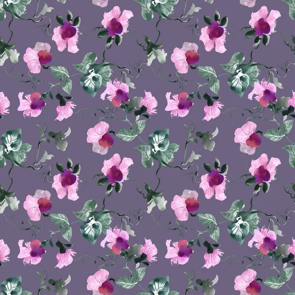 Płynny wzór z fioletowymi kwiatami — Zdjęcie stockowe