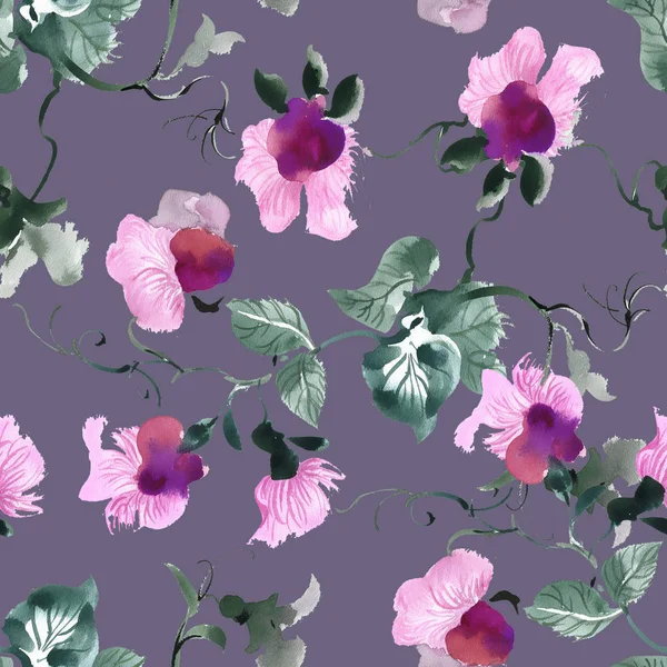Zökkenőmentes minta lila virágokkal — Stock Fotó