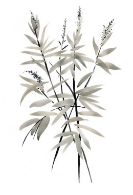 Suluboya dalları yaprakları ile 