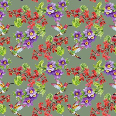 çiçekler ve kuşlar ile desen