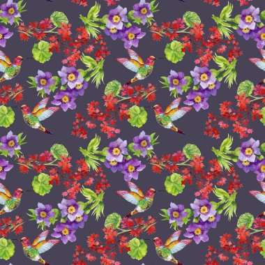 çiçekler ve kuşlar ile desen