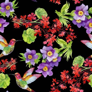 çiçekler ve kuşlar ile desen