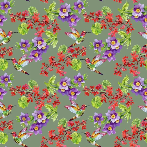 Pattern with flowers and birds — Stock Photo, Image
