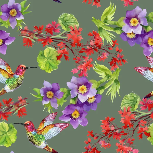 Patroon met bloemen en vogels — Stockfoto