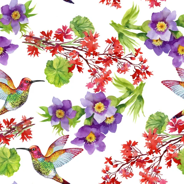Mönster med blommor och fåglar — Stockfoto