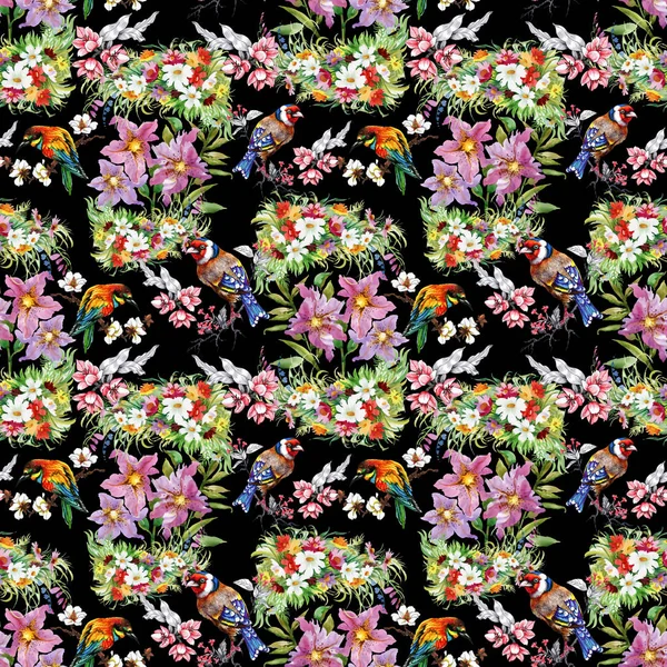 çiçekler ve kuşlar ile desen 