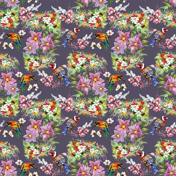 Pattern with flowers and birds