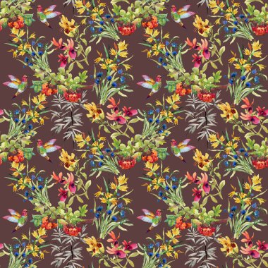 çiçekler ve kuşlar ile desen 