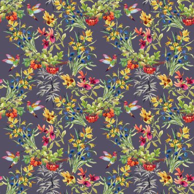 çiçekler ve kuşlar ile desen 