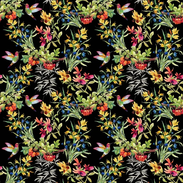 Pattern with flowers and birds — Stock Photo, Image