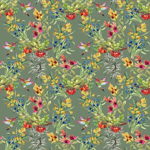 Pattern with flowers and birds — Stock Photo, Image