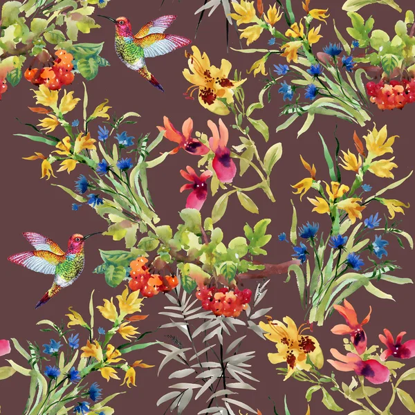 Pattern with flowers and birds — Stock Photo, Image