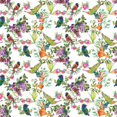 Güzel çiçekler ve kuşlar ile desen