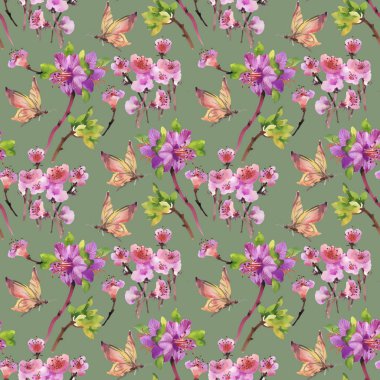 Çiçekler ve kelebeklerle kusursuz desen