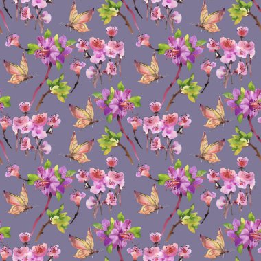 Çiçekler ve kelebeklerle kusursuz desen