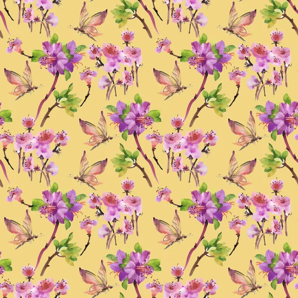 Seamless pattern with flowers and butterflies — Stock Photo, Image