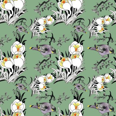 çiçekler ve kuşlar ile güzel desen