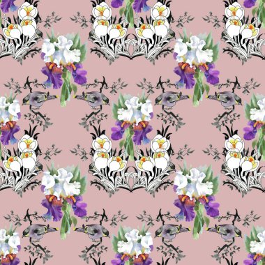 çiçekler ve kuşlar ile güzel desen