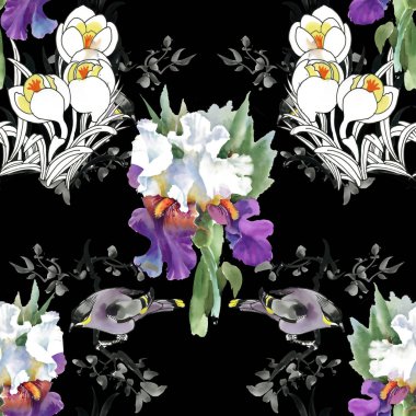 çiçekler ve kuşlar ile güzel desen