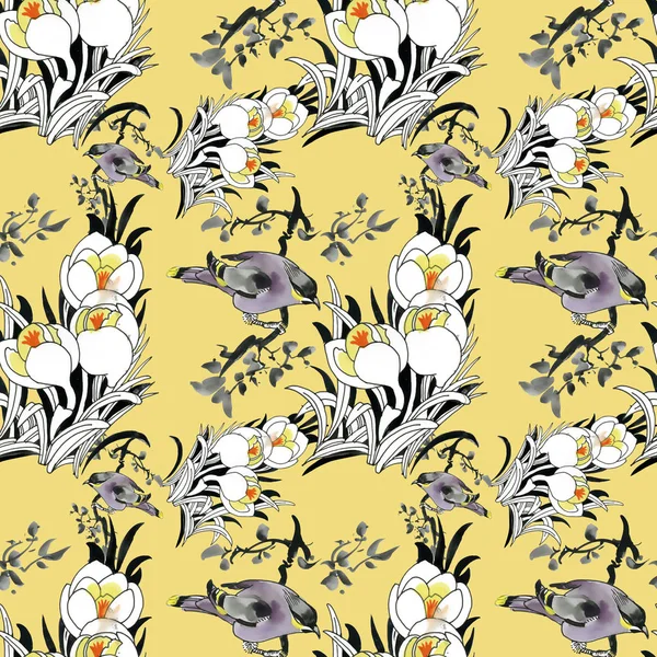 beautiful pattern with flowers and birds