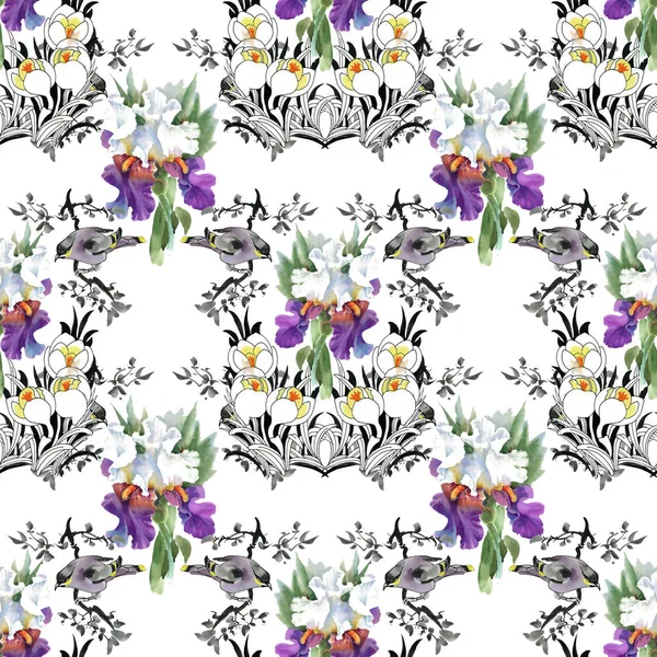 Beautiful pattern with flowers and birds — Stock Photo, Image