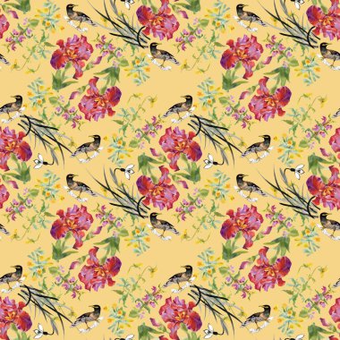 çiçekler ve kuşlar ile güzel desen