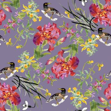 çiçekler ve kuşlar ile güzel desen