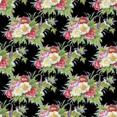 çiçekler ve kuşlar ile güzel desen